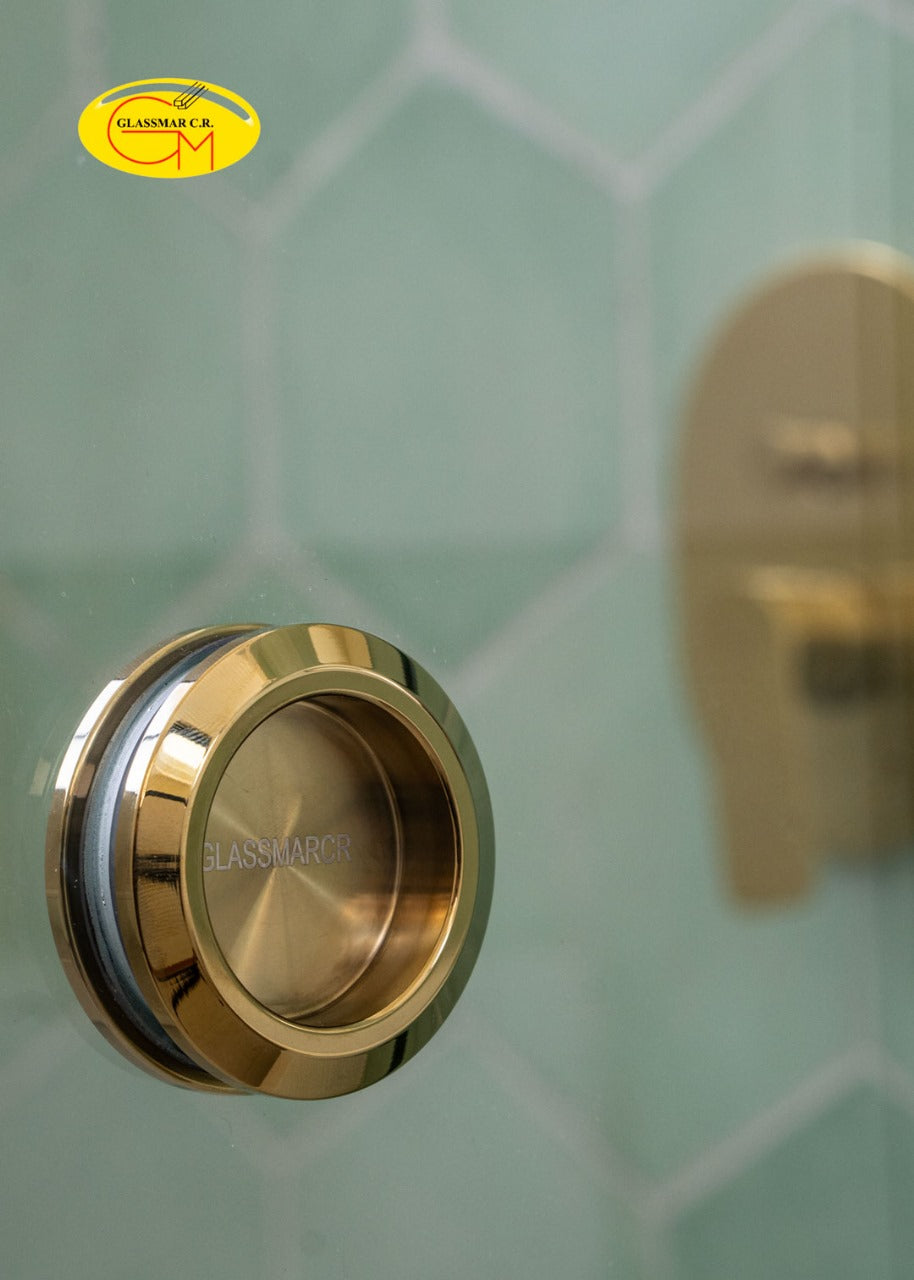 Puerta para Ducha Sistema Corredizo Modelo Lusso con Vidrio Temperado Claro esp 8 mm - Accesorios Dorados