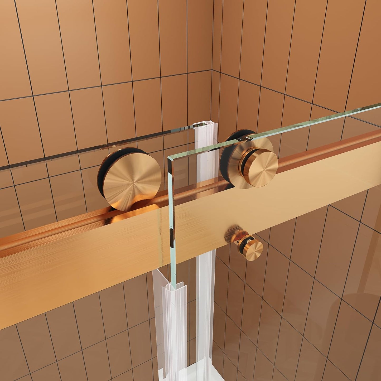 Puerta para ducha Sistema Corrediza Modelo Lusso con Vidrio Temperado Claro esp 8 mm - Accesorios Color Bronce